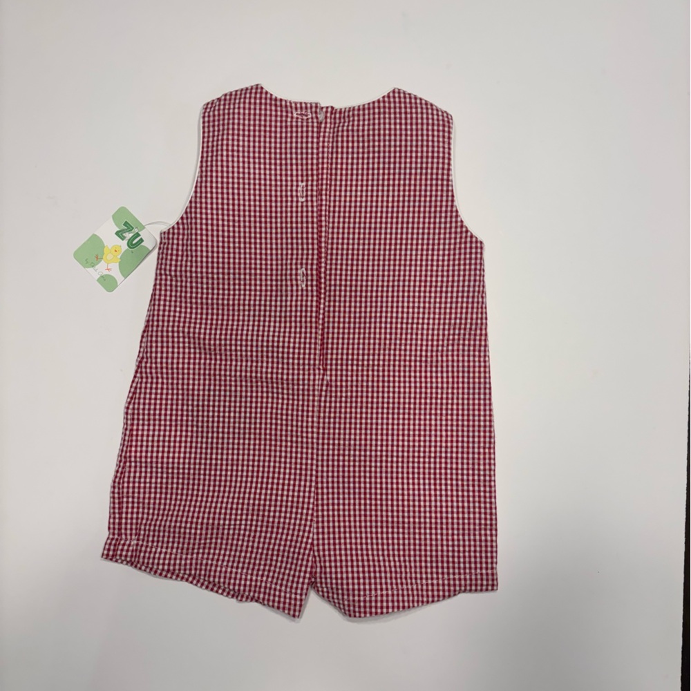 PETIT AMI ZU BOY ROMPER SIZE 3 MONTHS 
RED & WHITE SEERSUCKER BUGS APPLIQUÉ - Picture 4 of 5